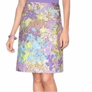 TALBOTS Women's Purple & green watercolor floral stretch skirt knee length 6